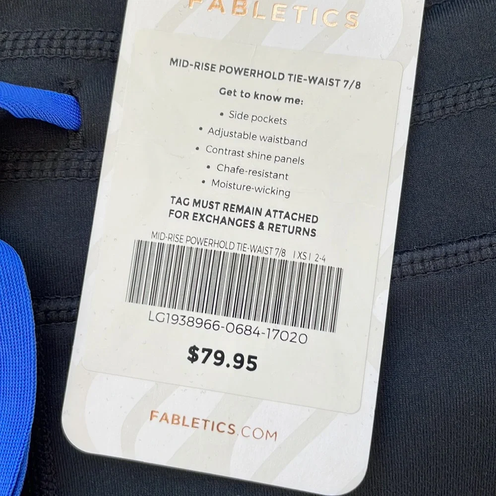 Fabletics Powerhold Black w Blue Stripe 7/8 Legging - Picture 8 of 9